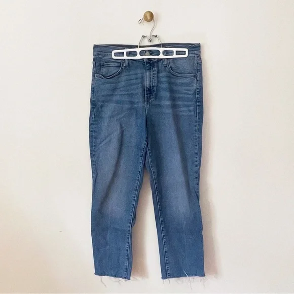GAP Mid-Wash Medium Indigo High Rise Straight Raw Hem Cropped Jeans size 31 r - Picture 2 of 9